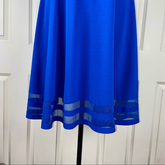 Calvin Klein Illusion-Trim Fit & Flare Blue Dress - Picture 4 of 8